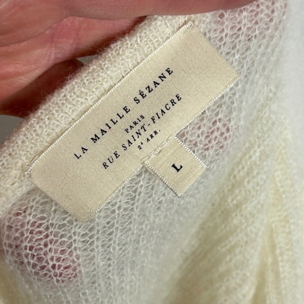 Sezane Gaspard Kid Mohair Alpaca Reversible Knit Sweater Ecru Cream Size Large - Picture 4 of 16